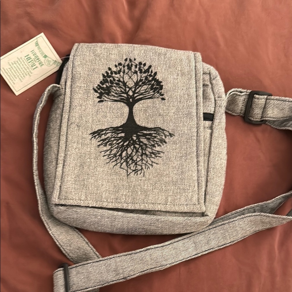 NWT Gray Crossbody Bag with Tree Design